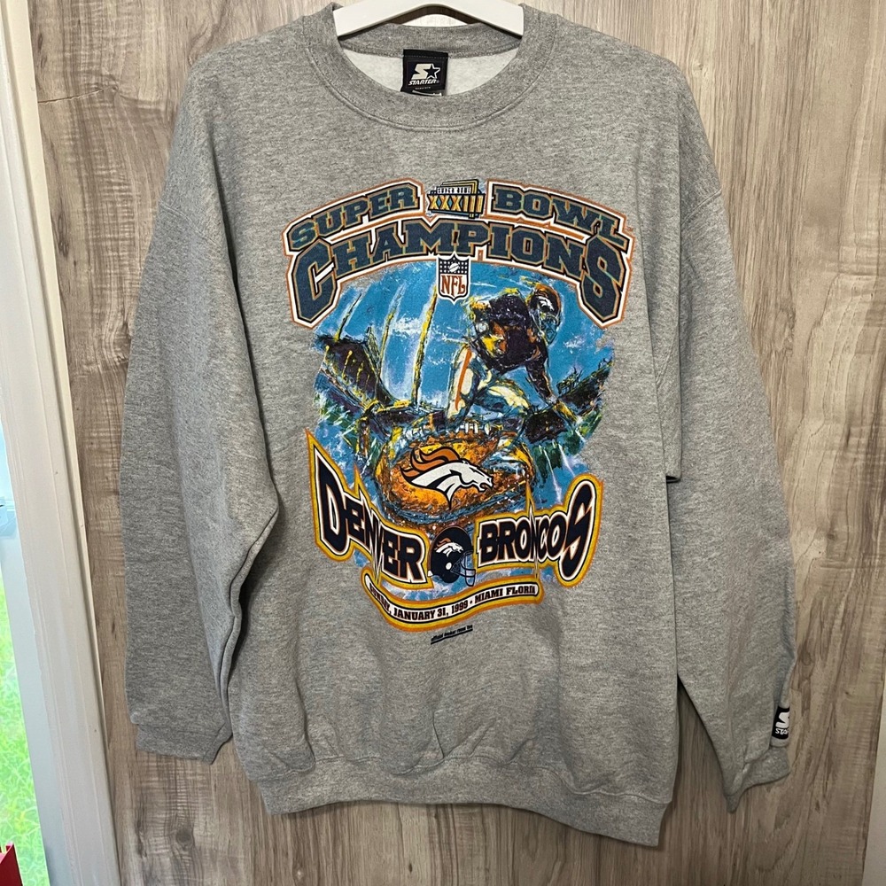 Vintage 1999 Starter Denver Broncos Super Bowl XXXIII Champion sweatShirt Large